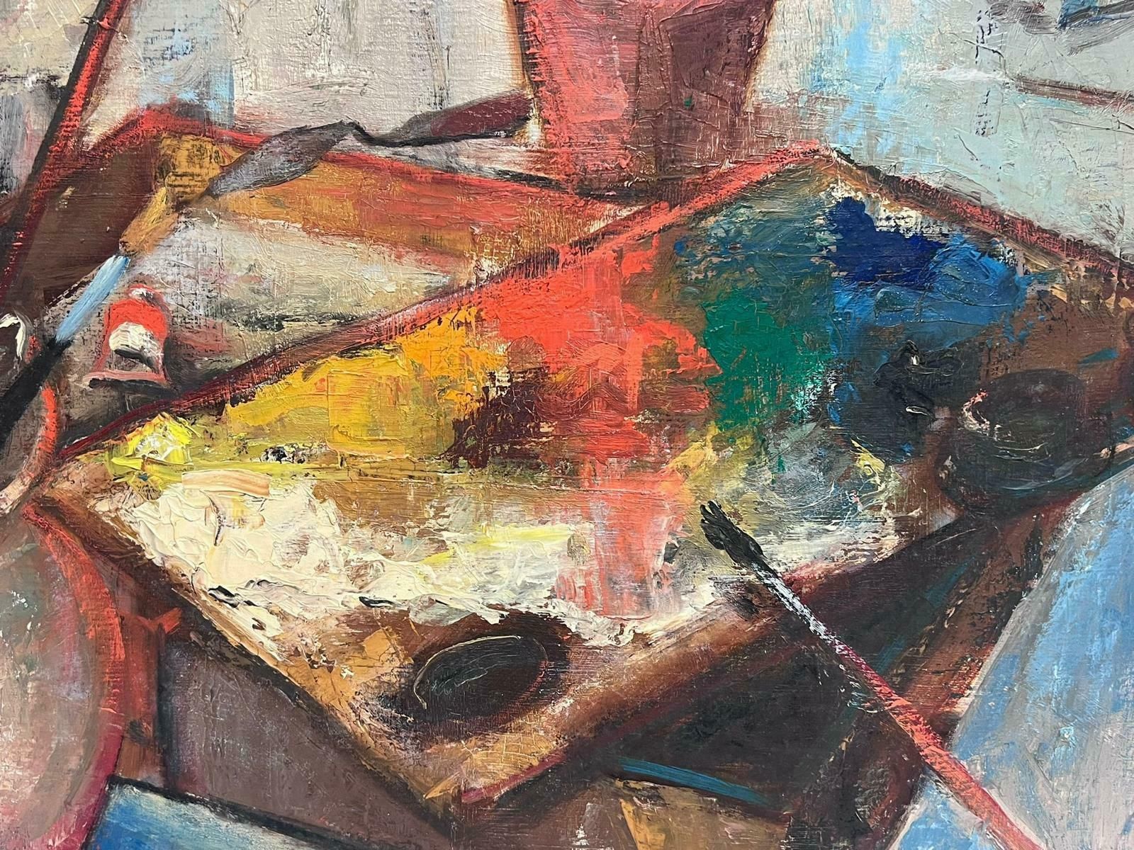Michel Kritz1940's French Post Impressionist Signed Oil The Artists Studio Palette & Brushes1947 photo buy
