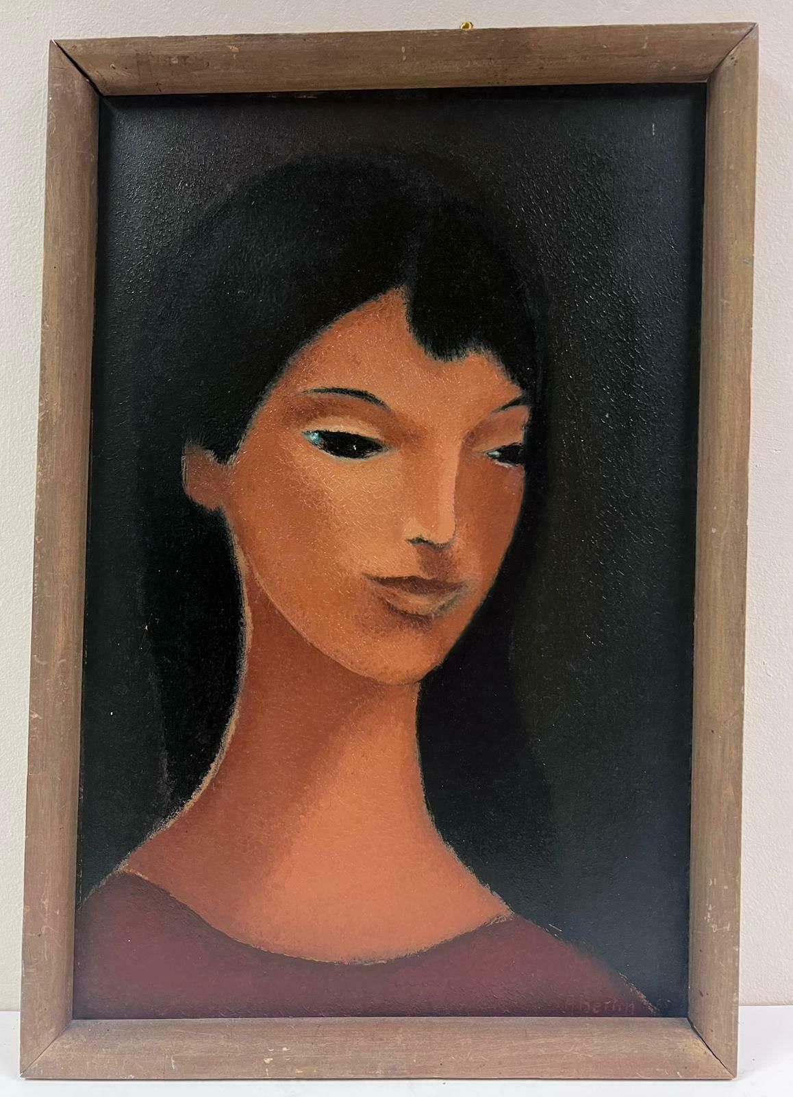 French School1960's French Modernist Oil Painting Portrait Of Distinctive Lady, Framed photo furniture