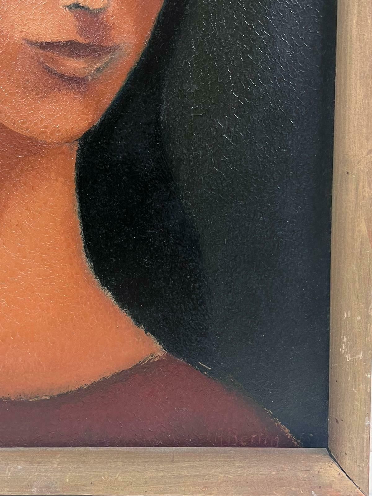 French School1960's French Modernist Oil Painting Portrait Of Distinctive Lady, Framed photo Art
