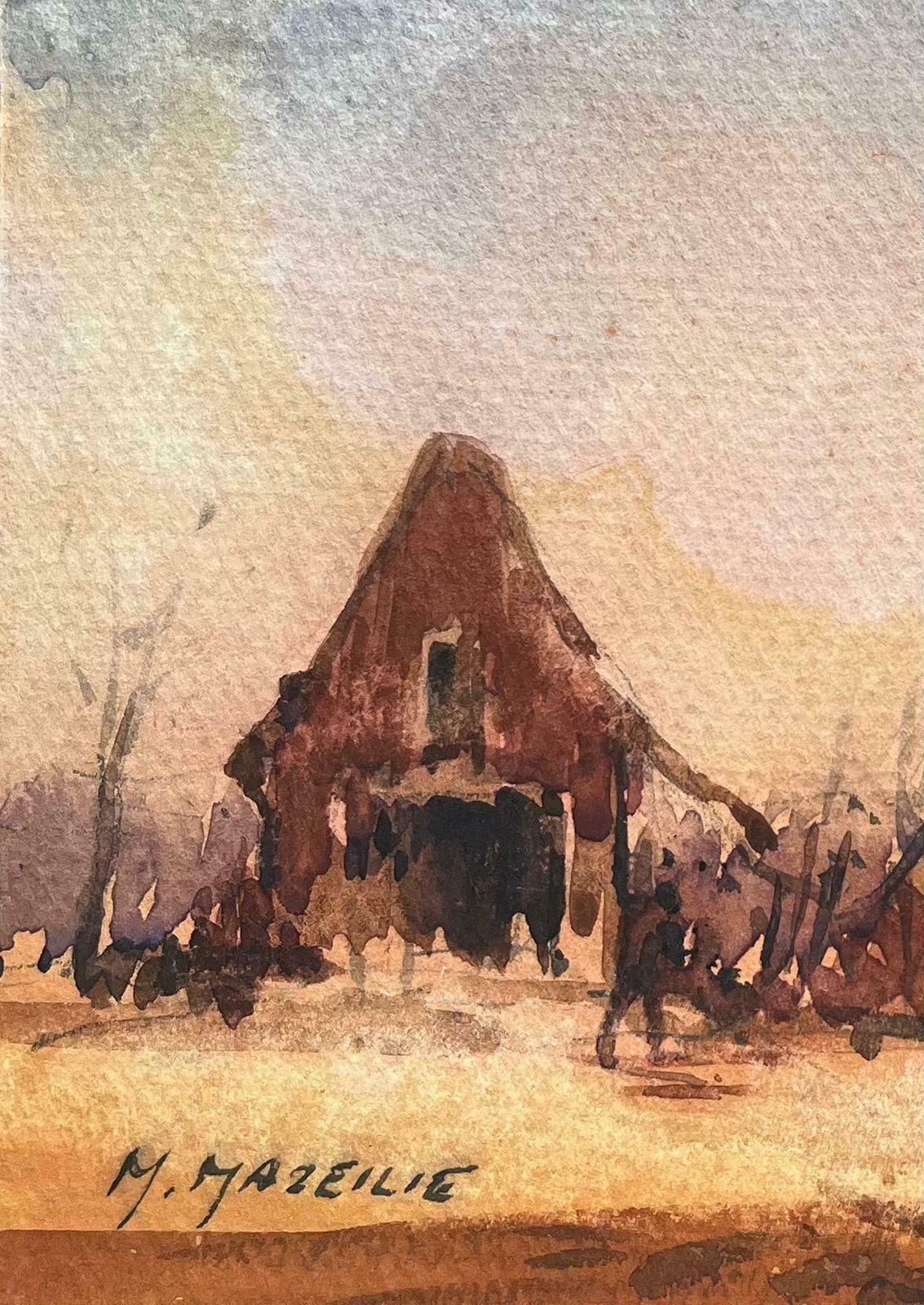 Maurice Mazeiliefrench Impressionist Watercolor Of Rustic Farmhouse At Dusk20th Century photo for sale
