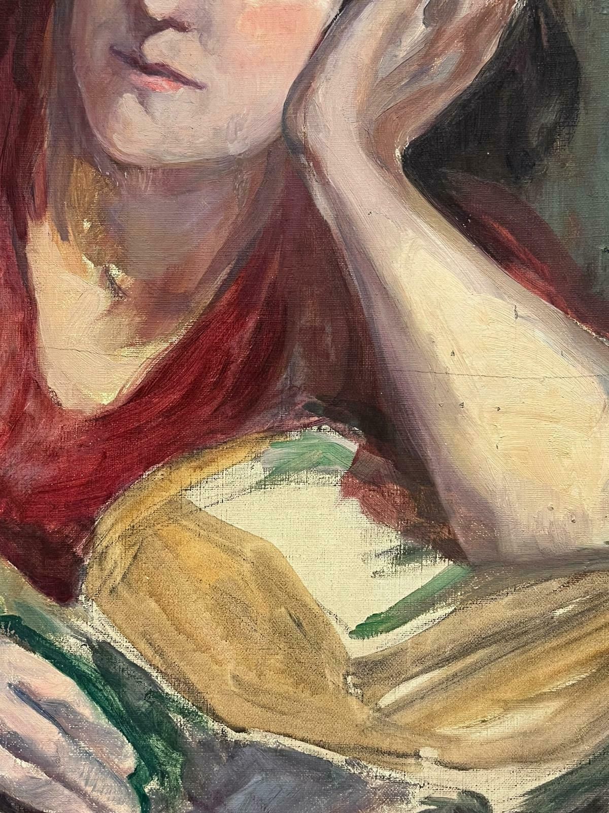 Louise Alixmid 20th Century French Oil Portrait Woman Impressionist Sketch On Canvas1940's photo Art
