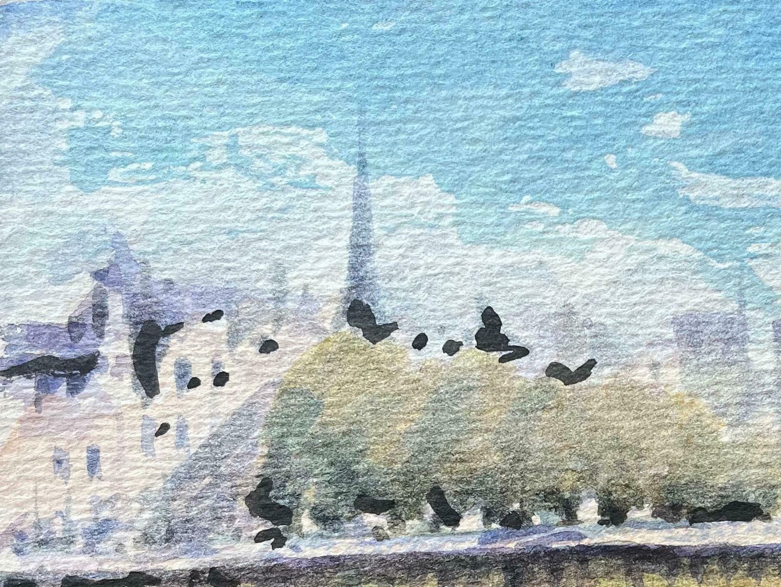 Maurice Mazeiliefrench Impressionist Watercolor Of View Along The Seine With Bridge20th Century photo furniture