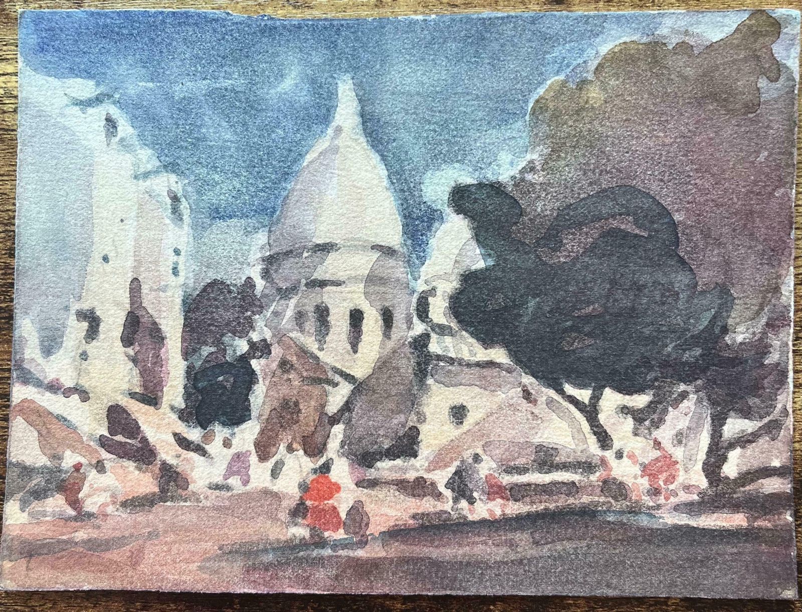 Maurice Mazeiliefrench Impressionist Watercolor Of Sacré Cœur Basilica20th Century photo furniture