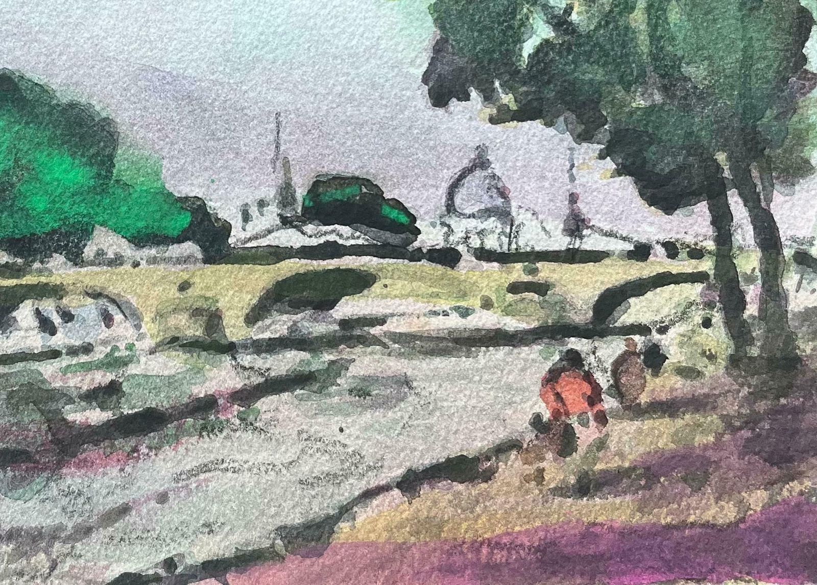 Maurice Mazeiliefrench Impressionist Watercolor Of Parisian Riverside Scene With Bridge2012 photo Art