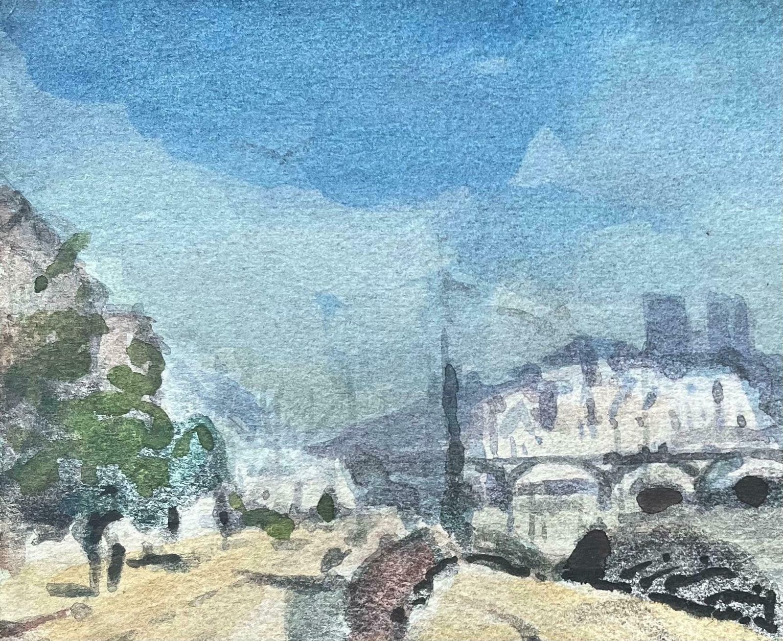 Maurice Mazeilieimpressionist Watercolor Of Parisian Riverside With Notre Dame In The Distance20th Century photo Art