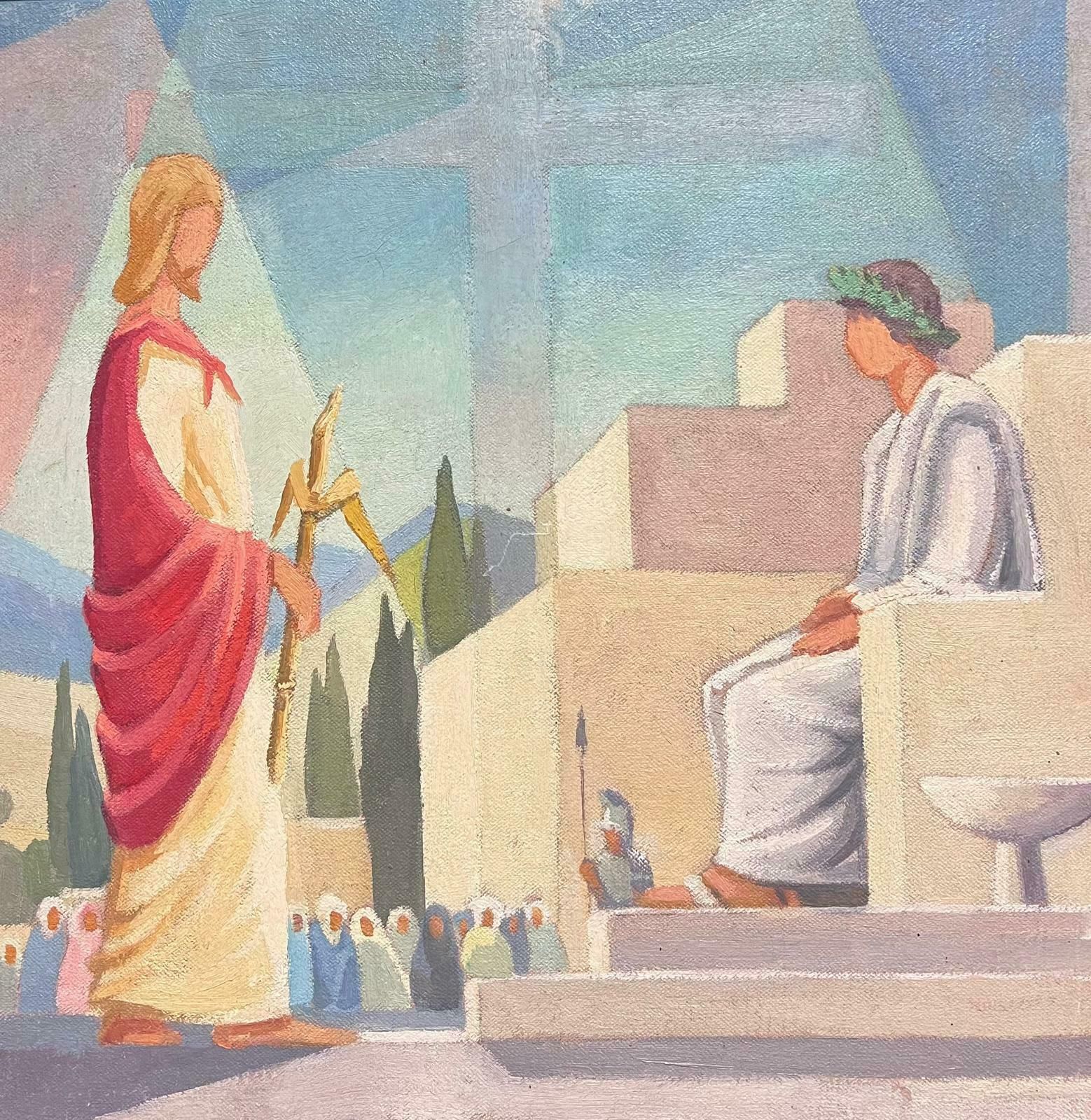 Jean Laforgue1950's French Cubist/ Modernist Oil Painting One Of The Stations Of The Cross 1950's