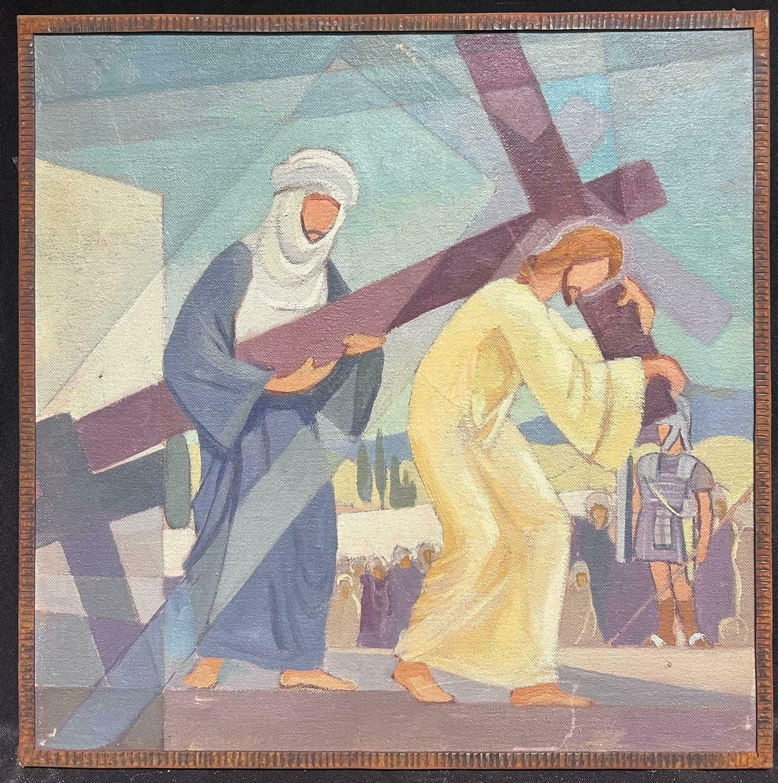 Jean Laforgue1950's French Cubist/ Modernist Oil Painting One Of The Stations Of The Cross 1950's photo furniture