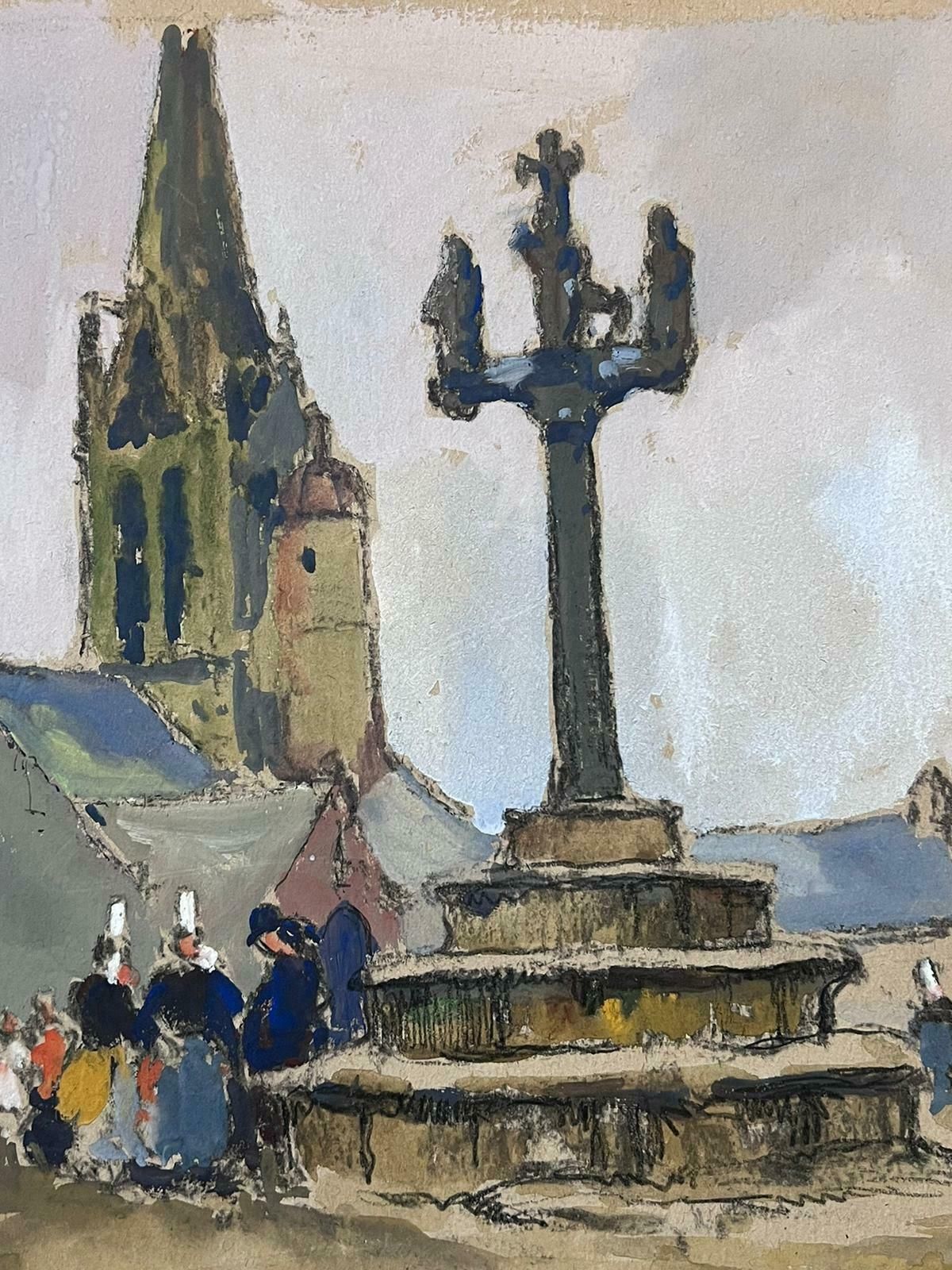 Jean Laforguemid 20th Century French Painting Busy Figures Around The Town Podium photo Art