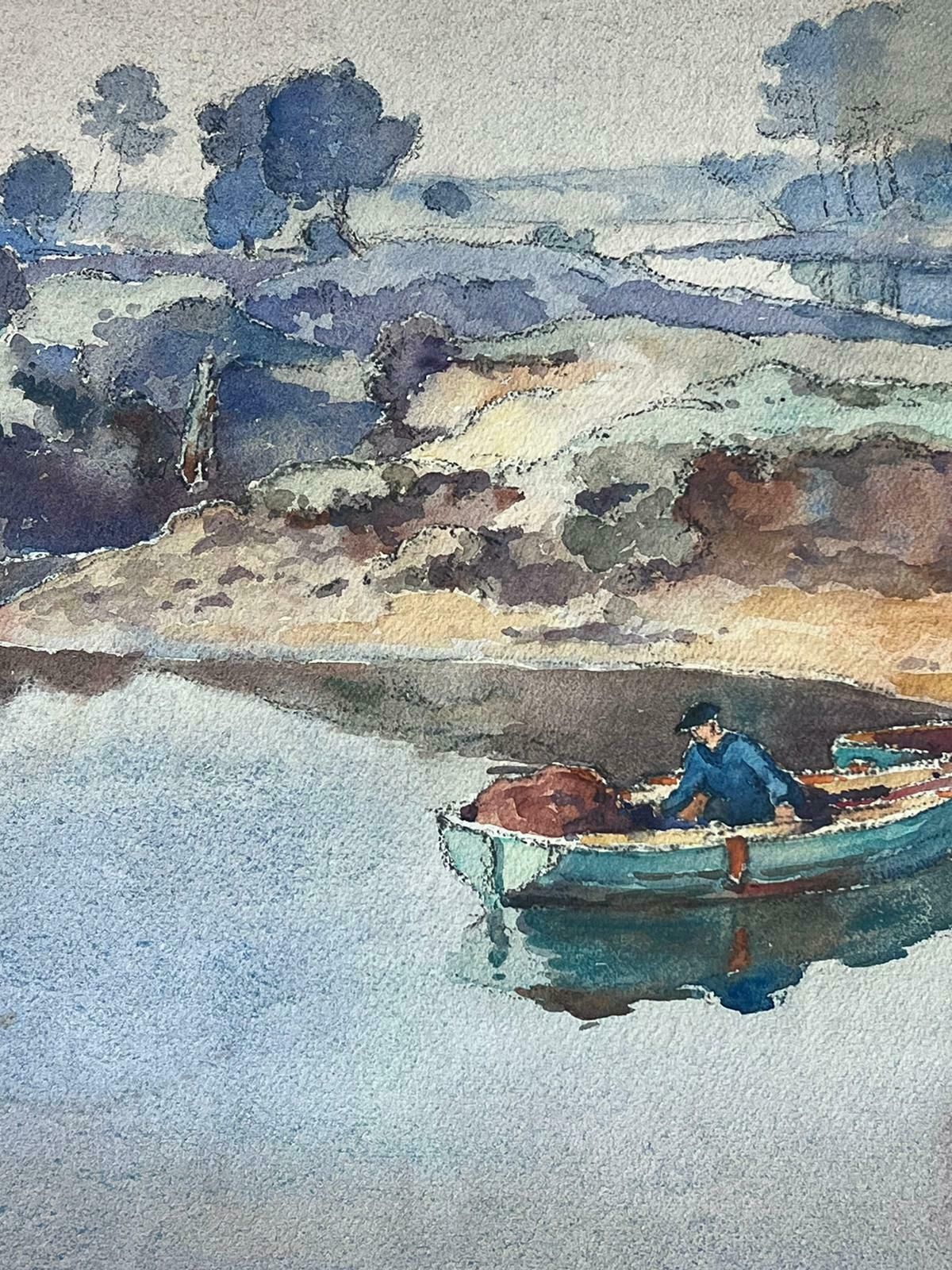 Jean Laforguemid 20th Century French Post Impressionist Painting Man Rowing On Empty Lake photo Art