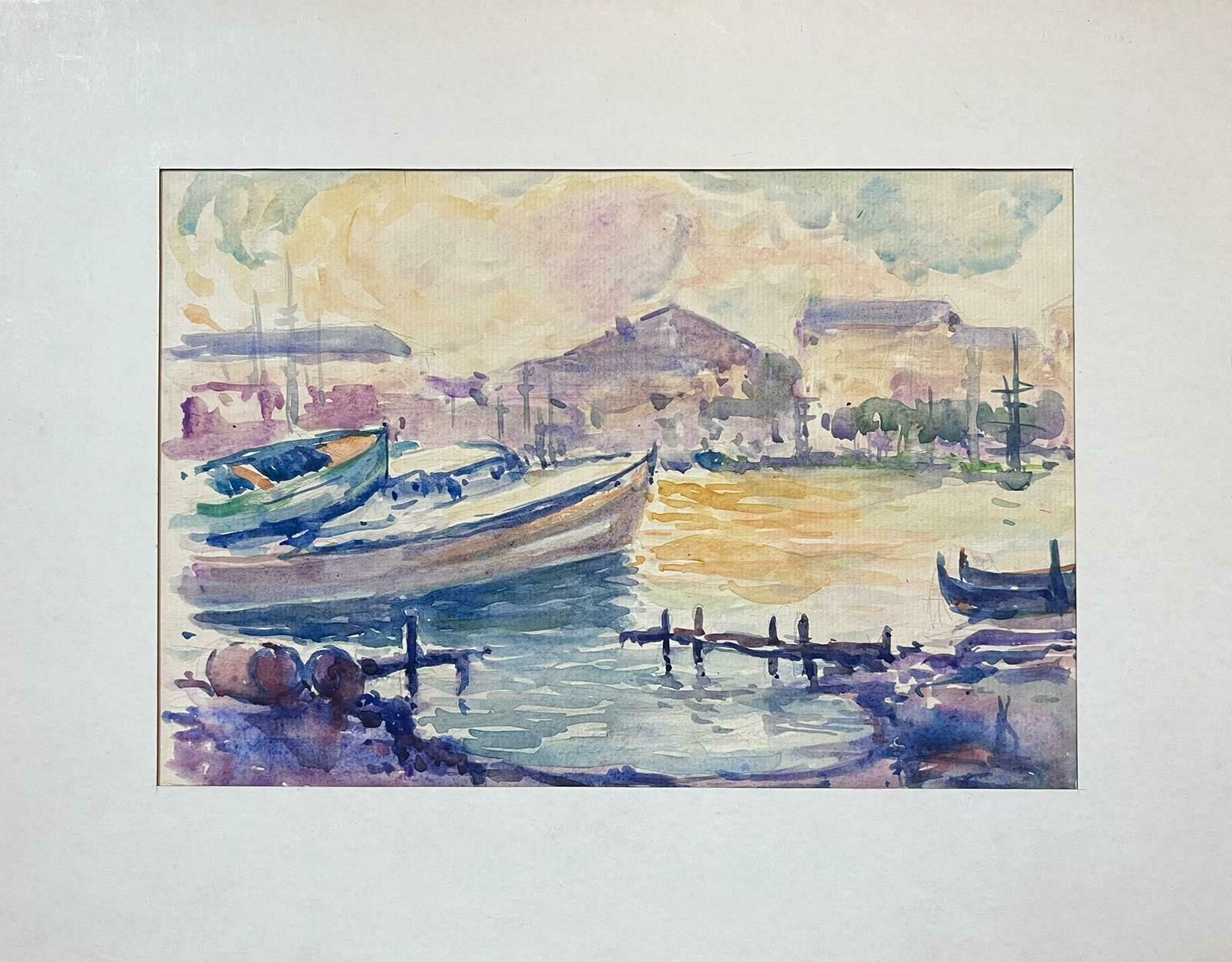 Jean Laforguemid 20th Century French Post Impressionist Painting Pastel Colour Boat Dock photo furniture