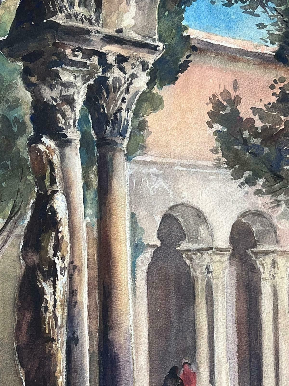 Jean Laforguemid 20th Century French Signed Painting Tall Stone Arch Corridors photo 610.0