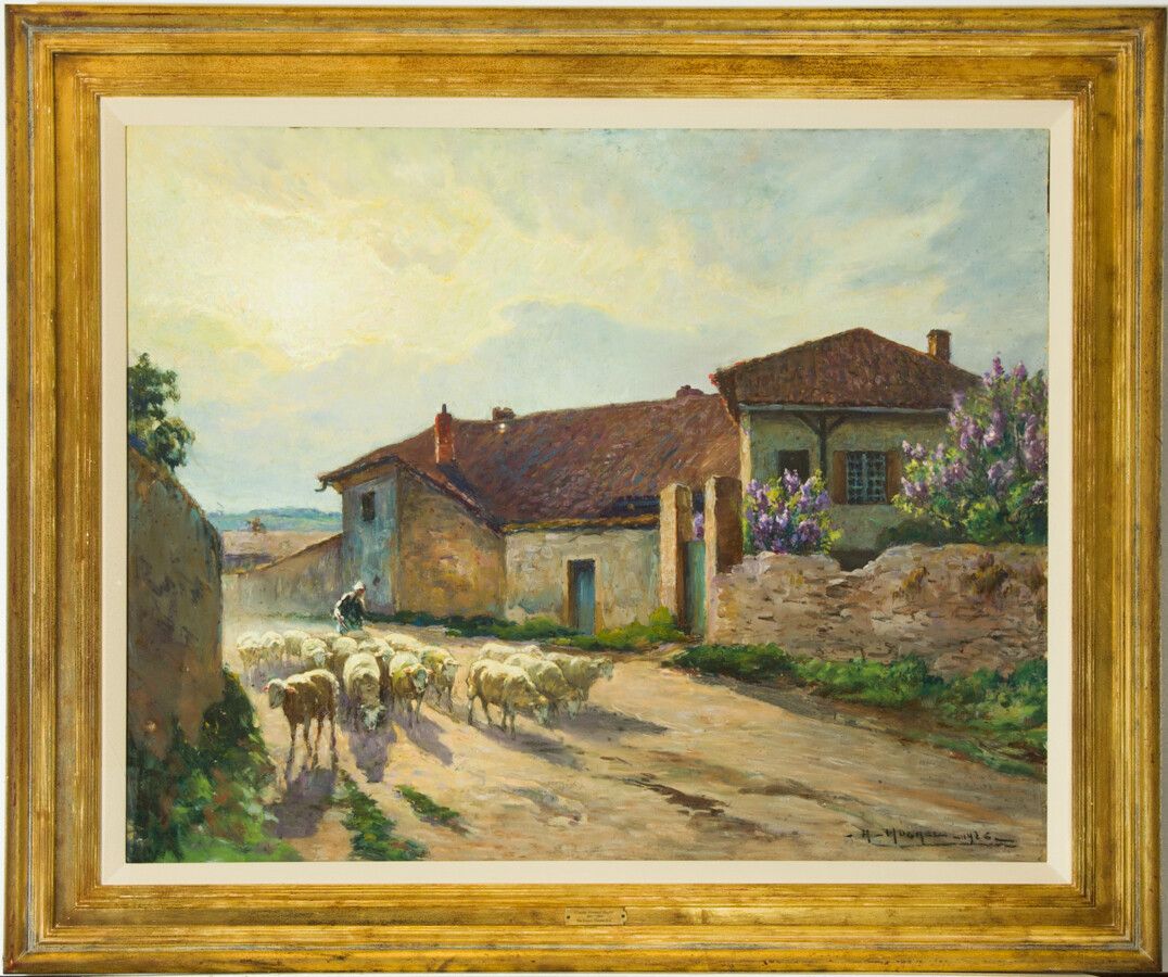 Claude Honoré Hugrel (1880 1944) Large Signed 1926 Gouache, French Shepherdess