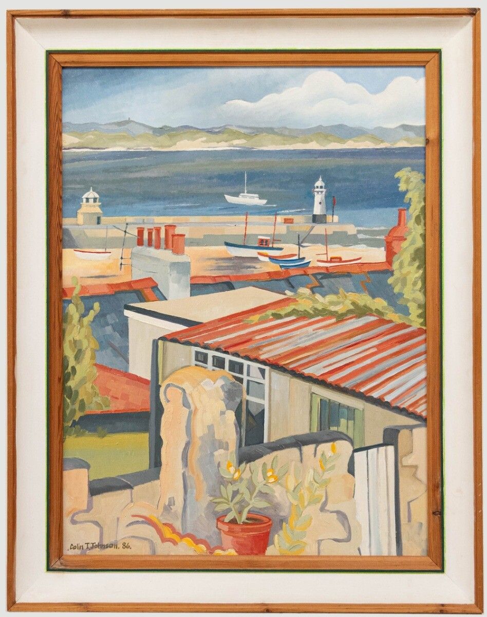 Colin Trevor Johnson (B.1942) Framed Oil, Overlooking Smeaton's Pier, St Ives