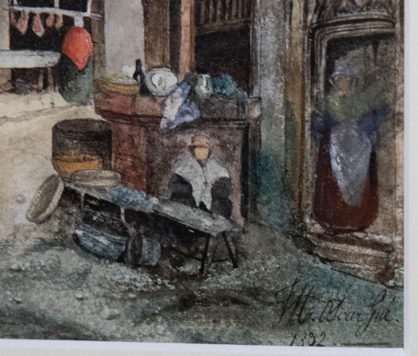 Jean Marie Oscar Gue (1809 1877) 1832 Watercolour, Busy Town Scene photo vinterior