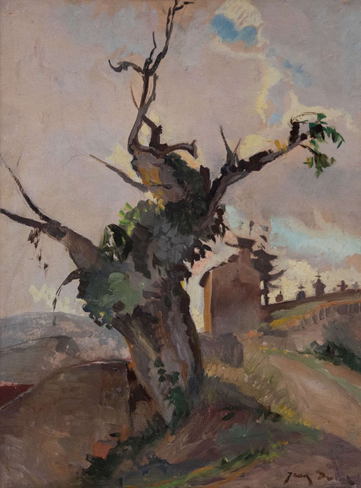 Jean Dulac (1902 1968) Framed Mid 20th Century Oil, The Old Walnut Tree photo furniture
