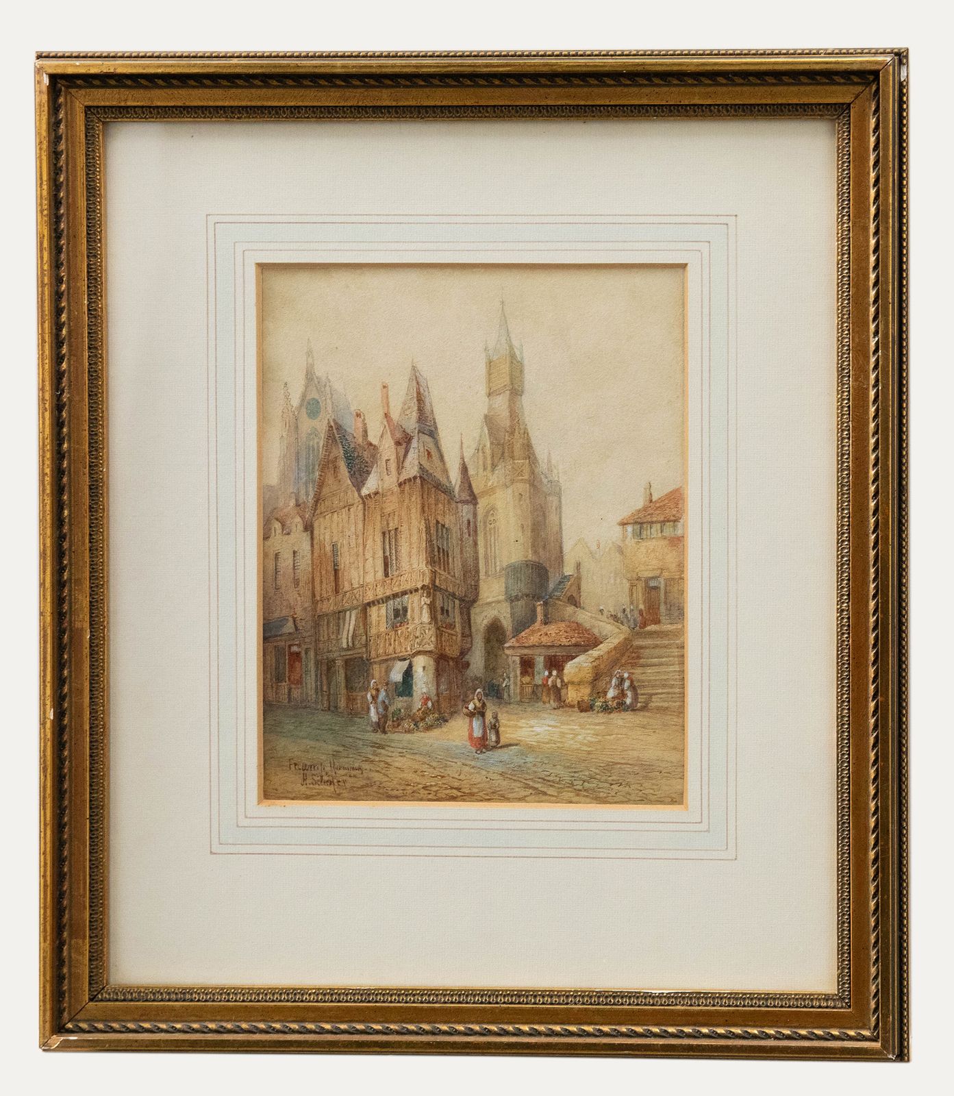 Henry Schafer (1833 1916) Mid 19th Century Watercolour, A Market In Normandy