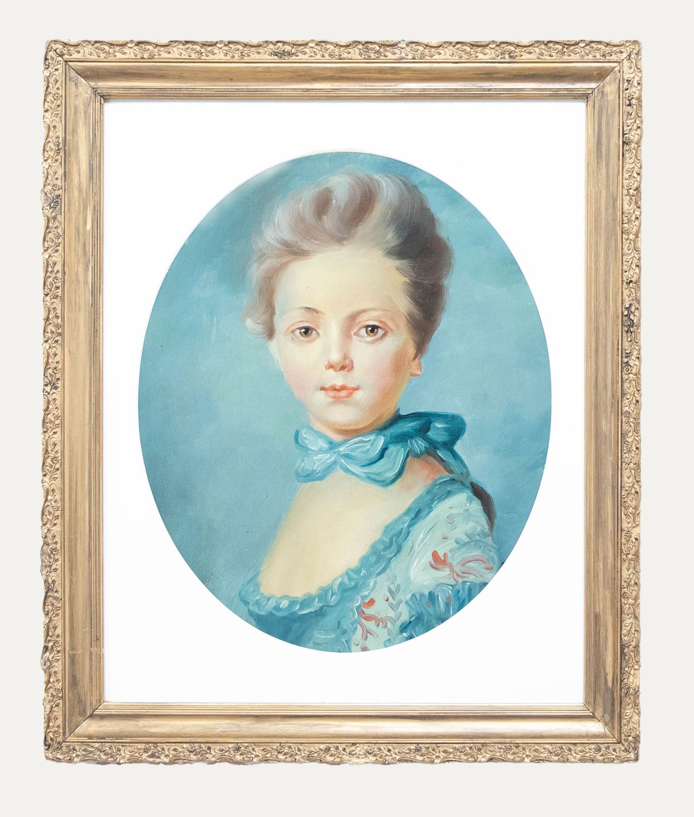 After Jean Baptiste Perronneau Framed 20th Century Oil, A Girl With A Kitten