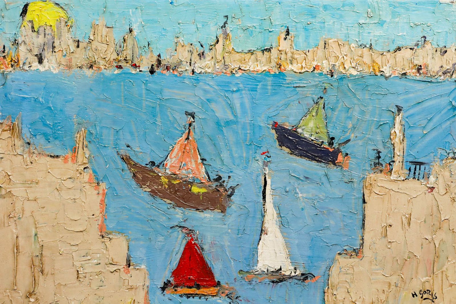 Follower Of Henryk Gotlib  1967 Oil, Leaving The Harbour photo furniture