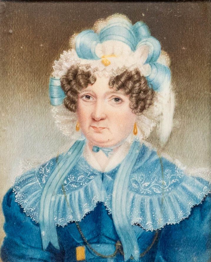 Early 19th Century English School Portrait Miniature Georgian Lady In Blue photo furniture