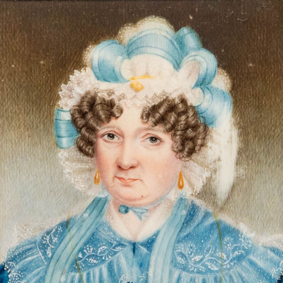 Early 19th Century English School Portrait Miniature Georgian Lady In Blue photo Art