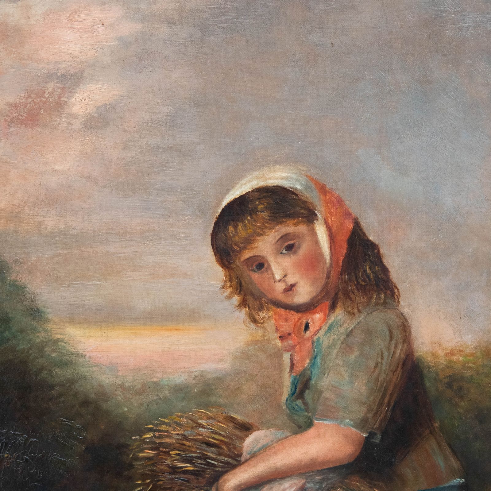 Continental School  Early 20th Century Oil Girl With A Wheat Sheaf photo Art