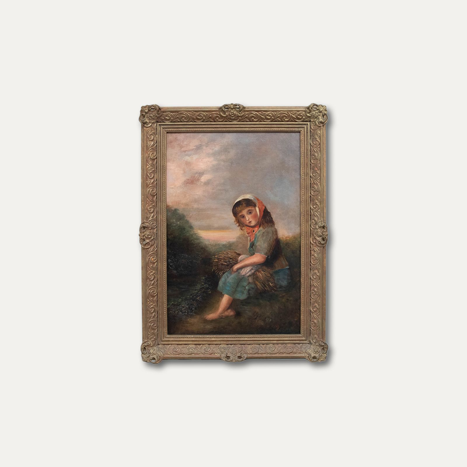 Continental School  Early 20th Century Oil Girl With A Wheat Sheaf photo vinterior