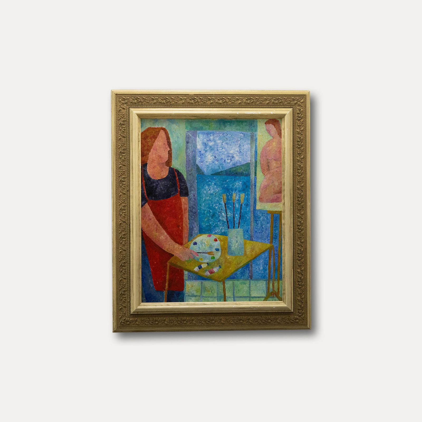 Philippa Hall Framed Contemporary Oil, Artist At Her Easel photo buy