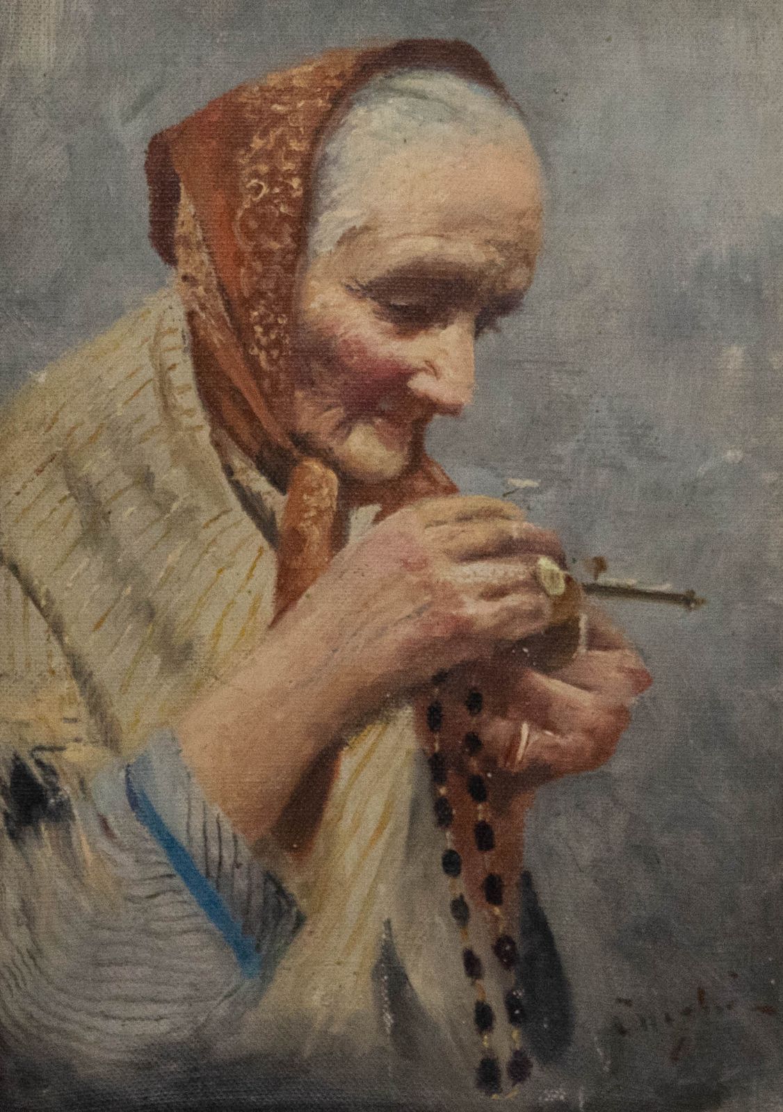 Continental School Mid 20th Century Oil Woman Holding Her Rosary photo furniture