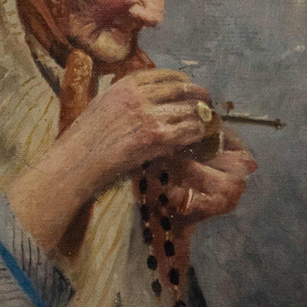 Continental School Mid 20th Century Oil Woman Holding Her Rosary photo Art