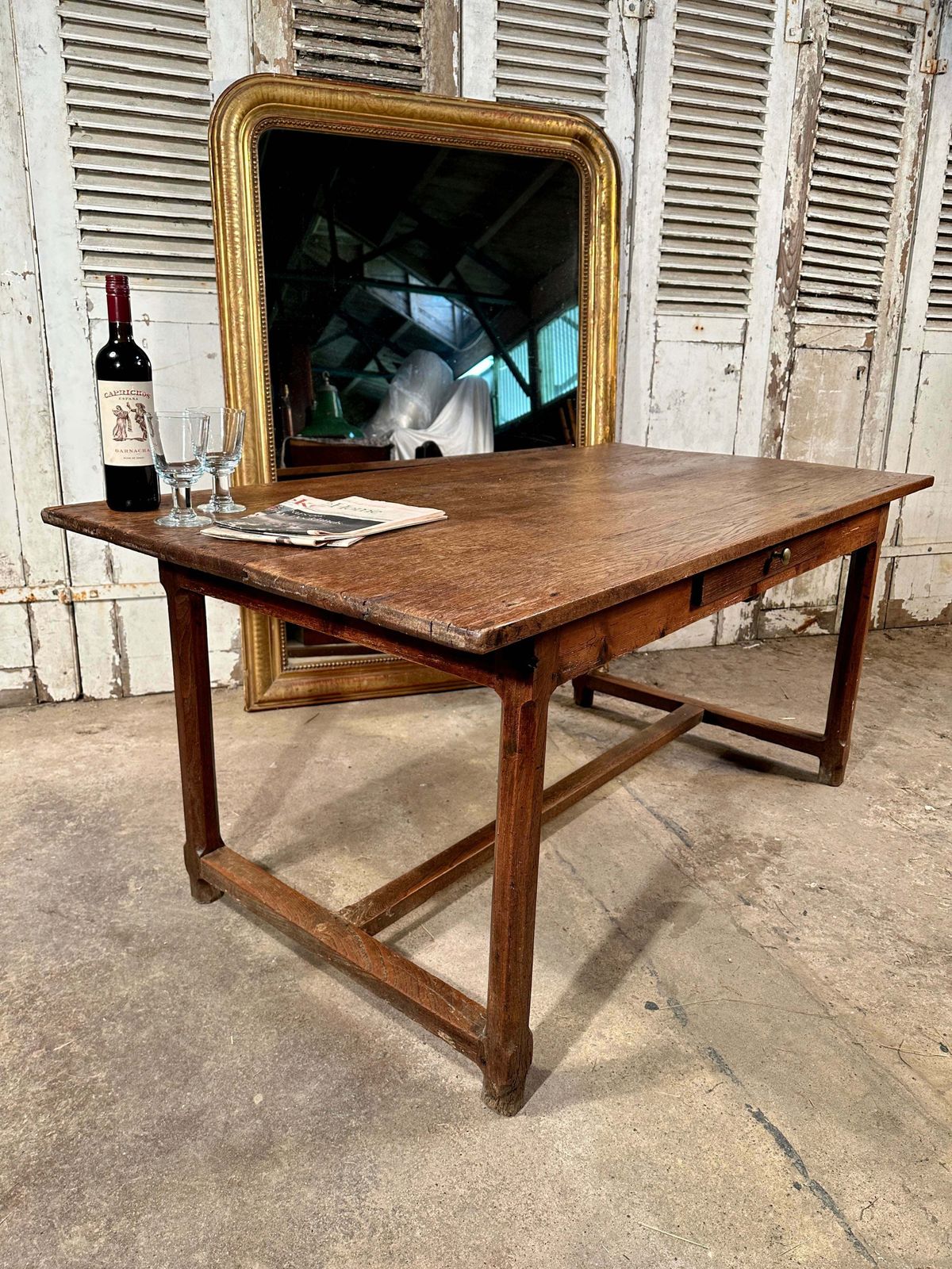 Antique French Provincial Farmhouse Elm Kitchen Table Circa 1840