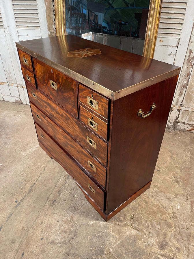 photo vintage An Exceptional Georgian Gentleman’s Flame Mahogany Campaign Secretaire Chest Of Drawers Circa 1830