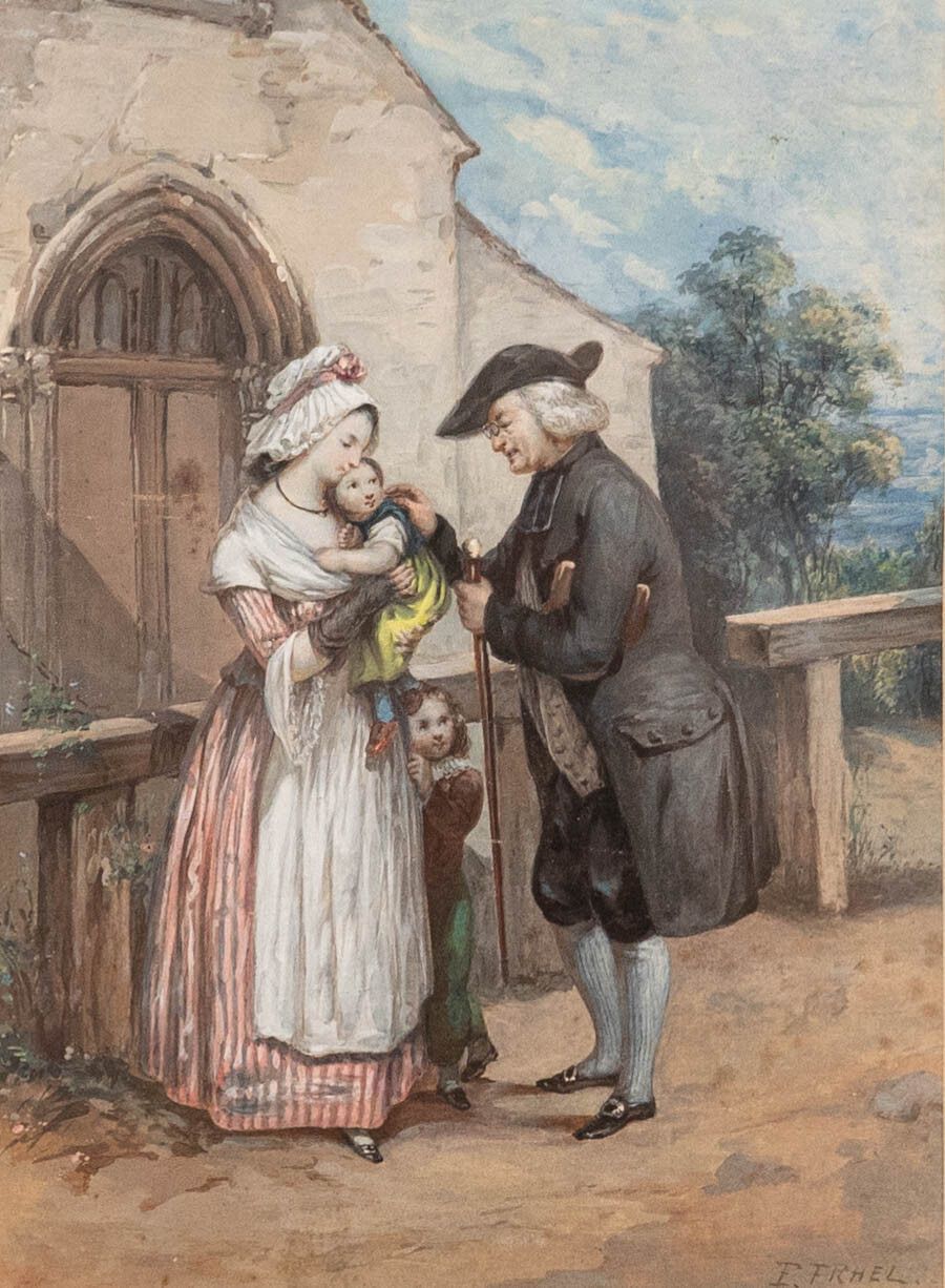 Benjamin Eugene Fichel (1826 1895) Late 19th Century Gouache, God's Children photo furniture