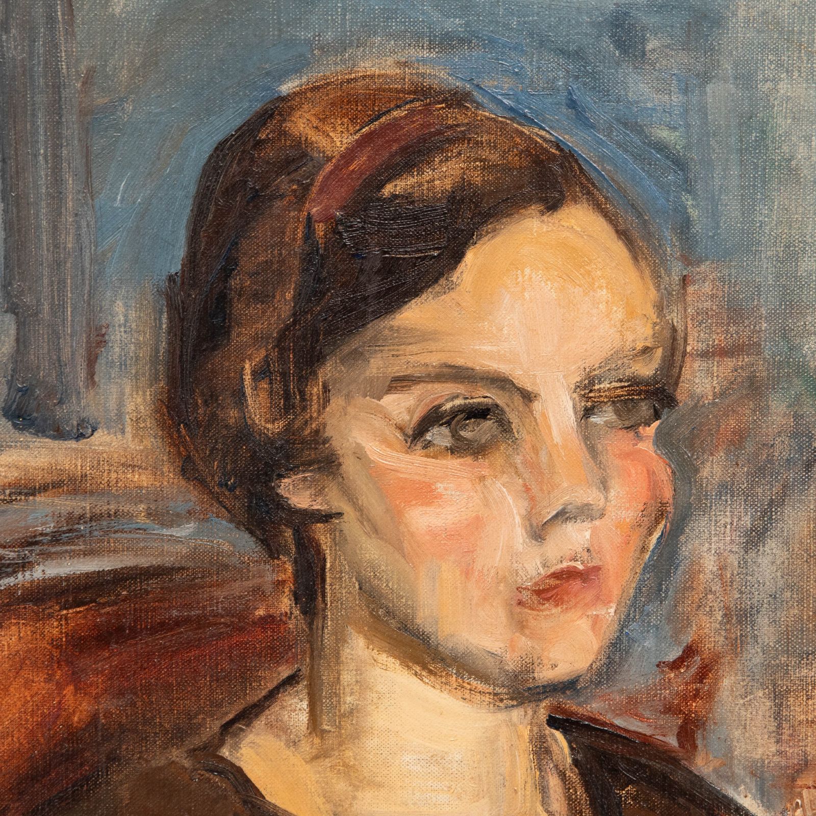 Bertrand Py (1895 1973) Mid 20th Century Oil, Lady In Red photo Art