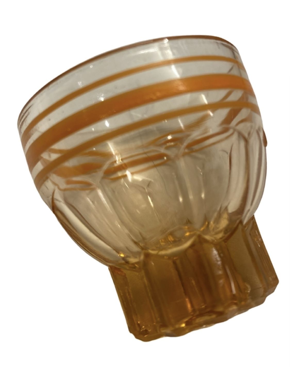 Beautiful Peach Art Deco Decanter And 7 Small Shot Glasses photo for sale