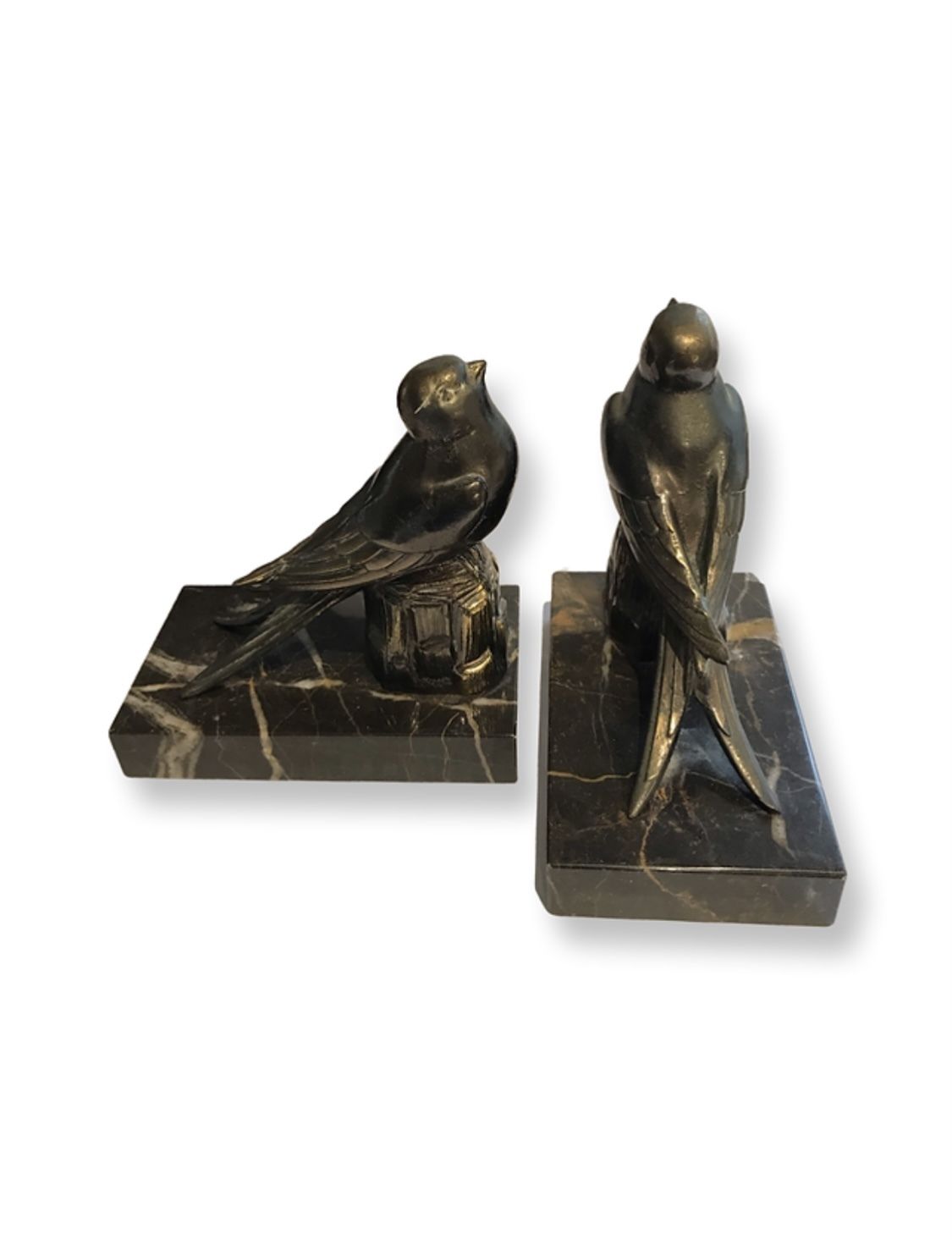 Beautiful Pair Of Art Deco Book Ends, Swallows photo for sale