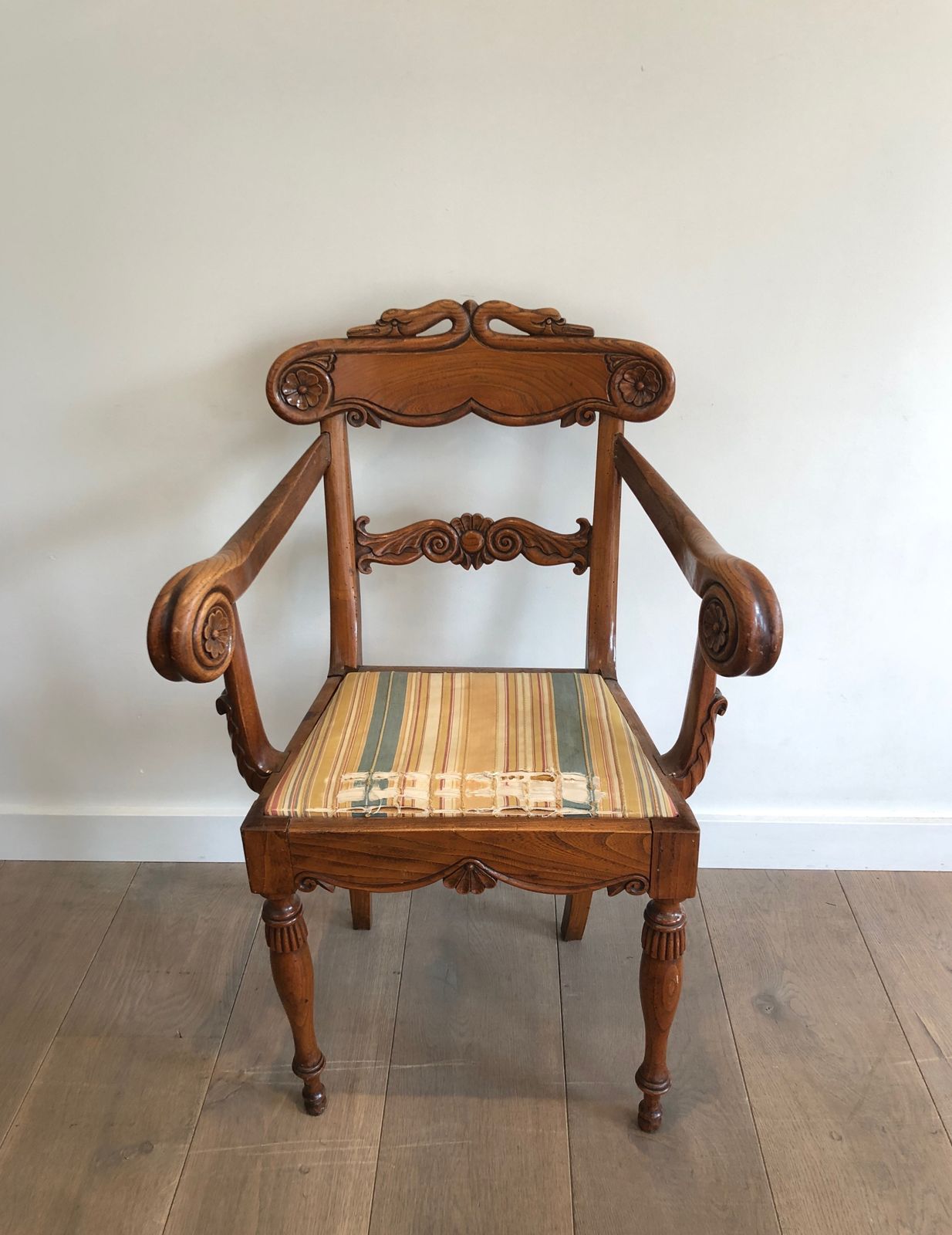 English Regency Mahogany Desk Chair With Swan Neck Decor