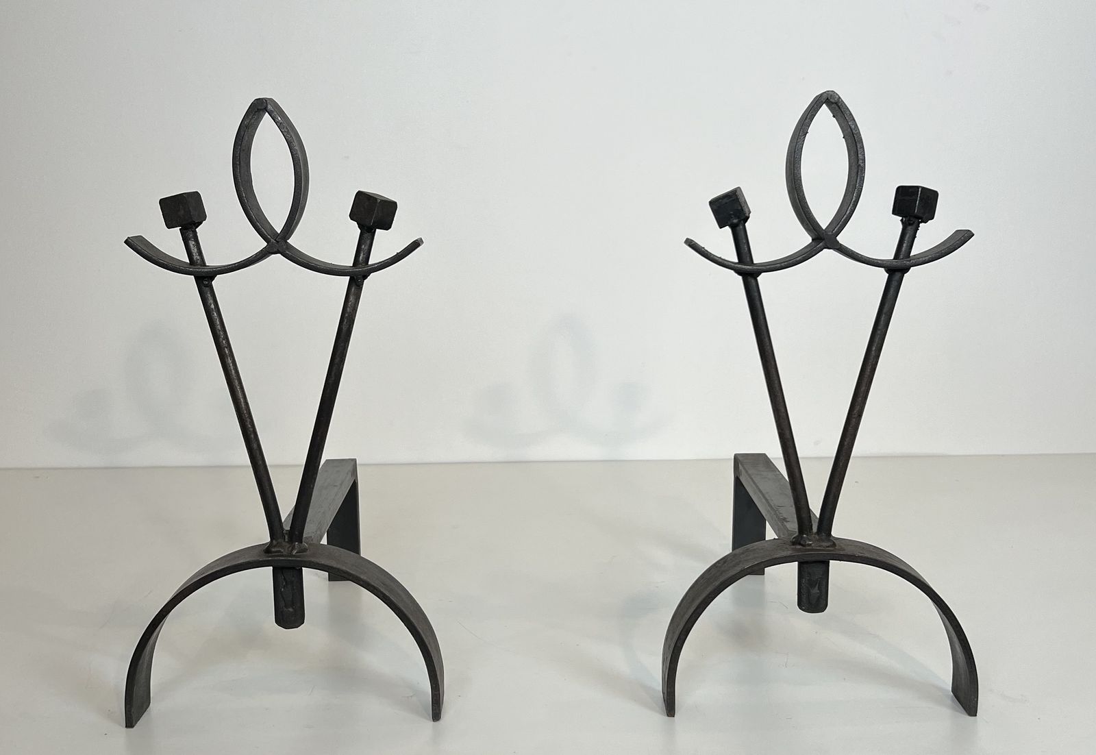 Pair Of Modernist Wrought Iron Andirons photo furniture