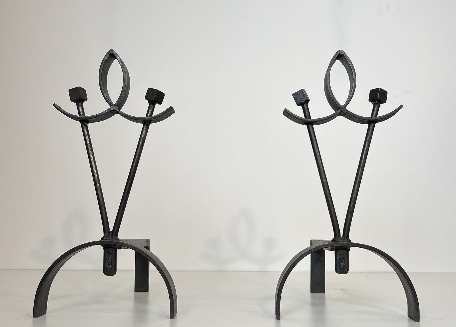 Pair Of Modernist Wrought Iron Andirons photo Home Fixtures
