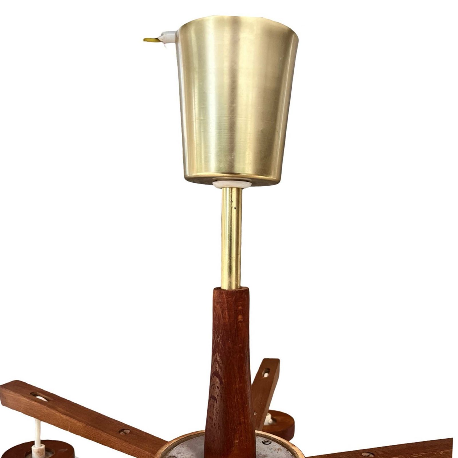Scandinavian Six Arm Teak Wood Chandelier, Denmark, 1970s. photo Lighting