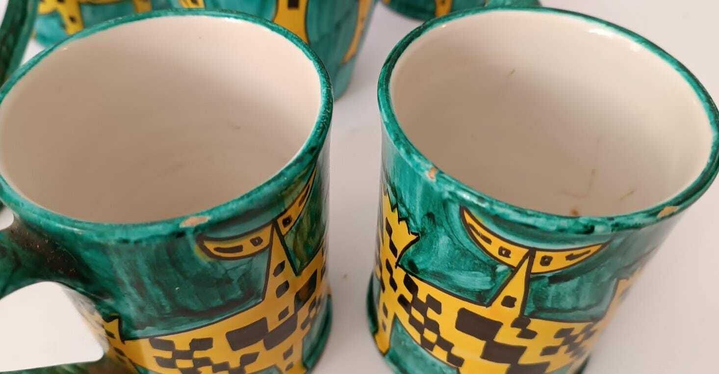 photo for sale Rare Santucci Deruta Ceramic Drink Set 1 Jug 6 Cups Glasses Vintage Midcentury Modern Design