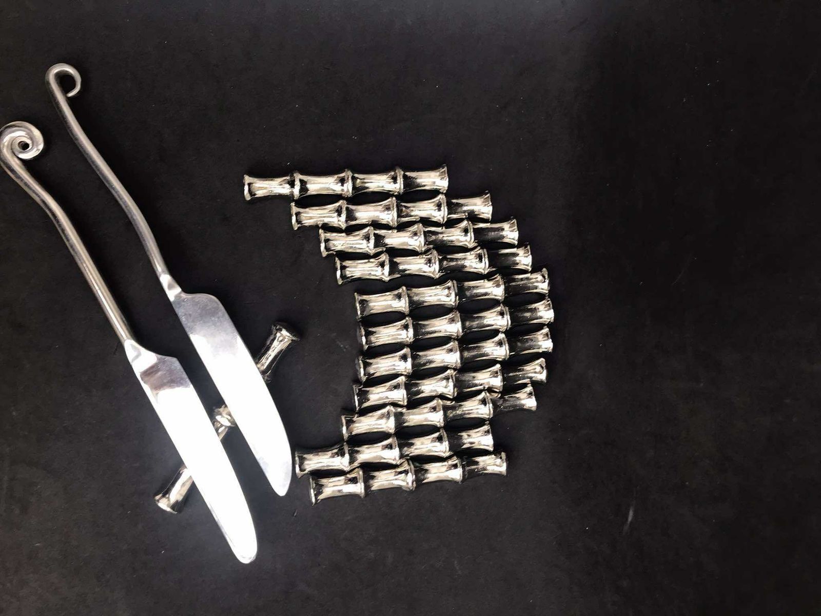 Vintage Knife Rests Bamboo Shaped, Set 12 Mid Century Silver Plated French Retro Table, Wedding Gift, Gift For Her Family Gift photo for sale
