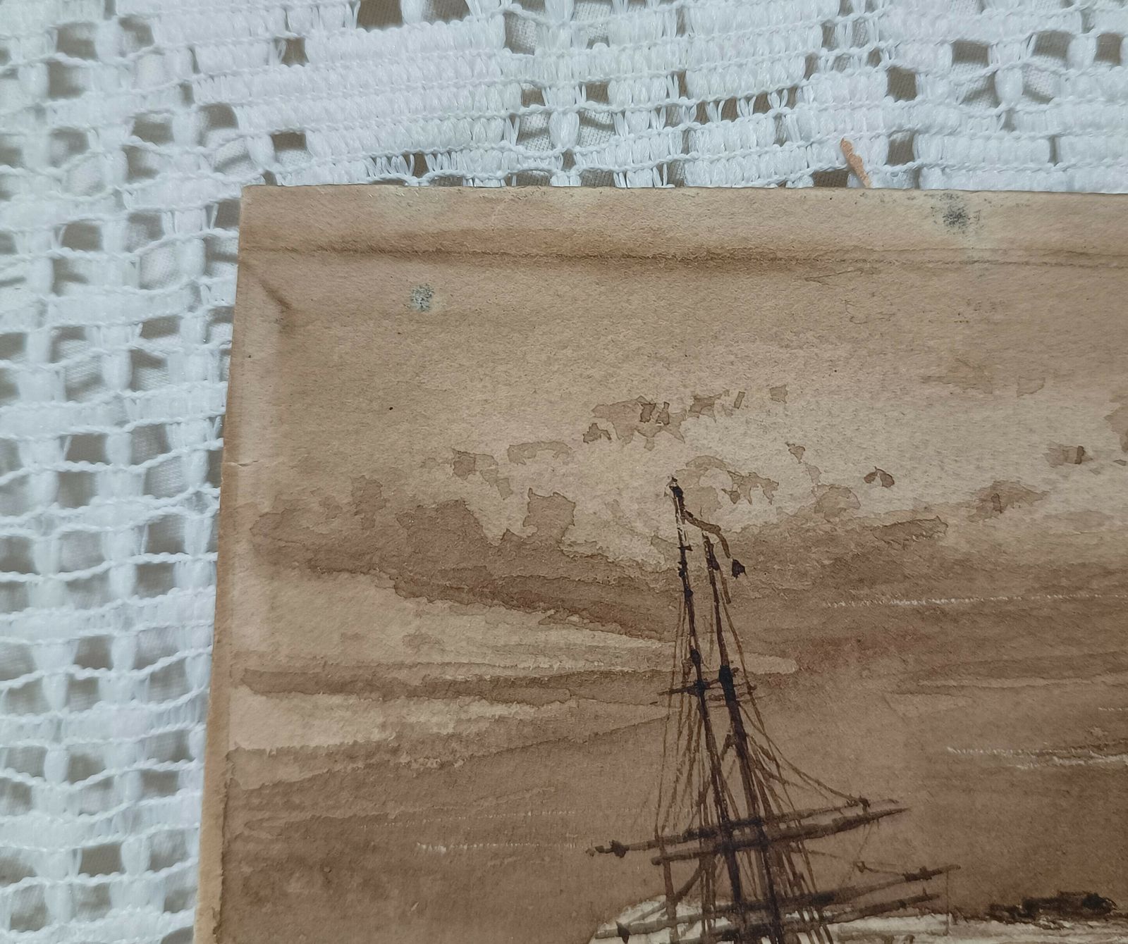 Unframed Watercolor Painting Tall Ship Whitby Low Tide. photo for sale