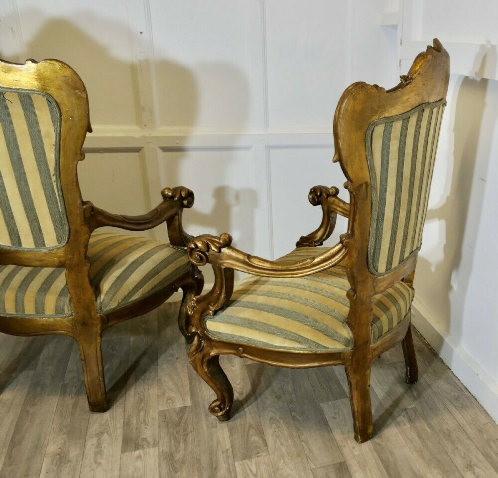 Furniture A Pair Of Large Italian Carved Giltwood Arm Chairs photo