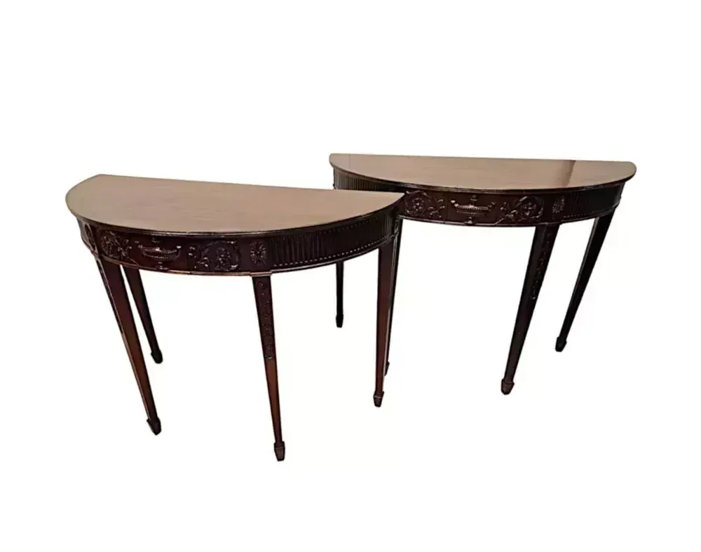 A Very Rare Pair Of Late 19th Century Adams Design Demi Lune Side Or Console Tables photo furniture