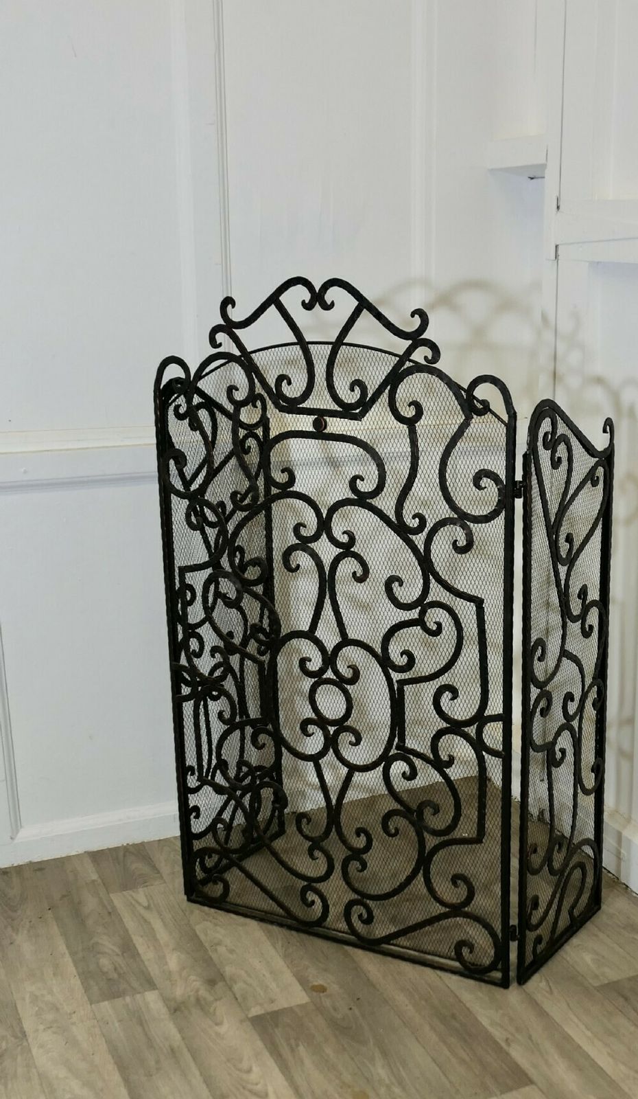 Large Folding Wrought Iron Fire Guard For Inglenook Fireplace photo Home Fixtures
