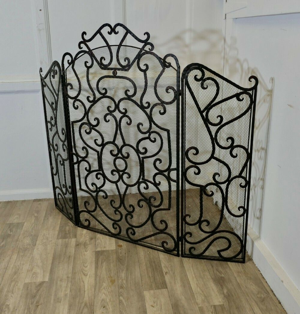 Large Folding Wrought Iron Fire Guard For Inglenook Fireplace photo buy