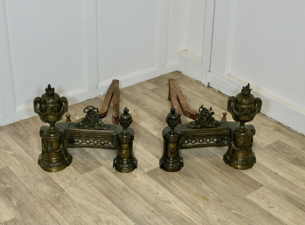 A Pair Of Large French 18th Century Brass Chenets photo for sale