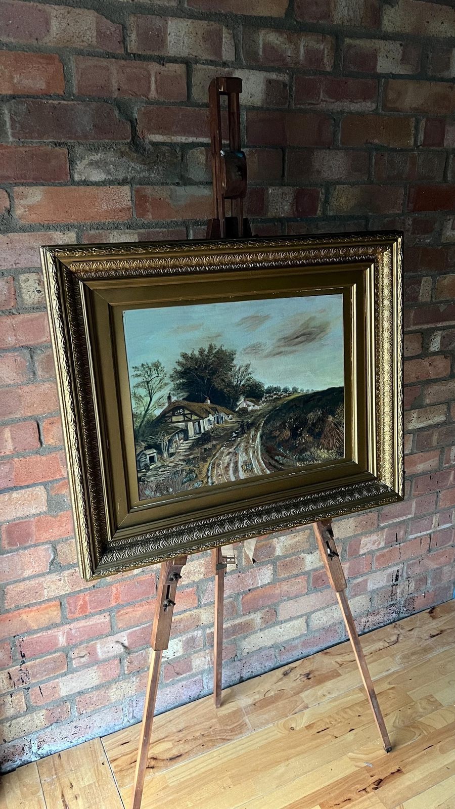 photo for sale Large Original Antique Early 1900’s Oil Painting By K. S. Blacklock Depicting Cottages
