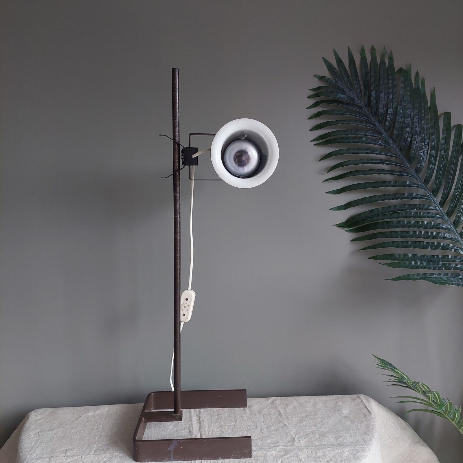 Lighting Mid Century  Industrial Table Light Brown Metal Adjustable Desk Lamp, 50s 60s photo