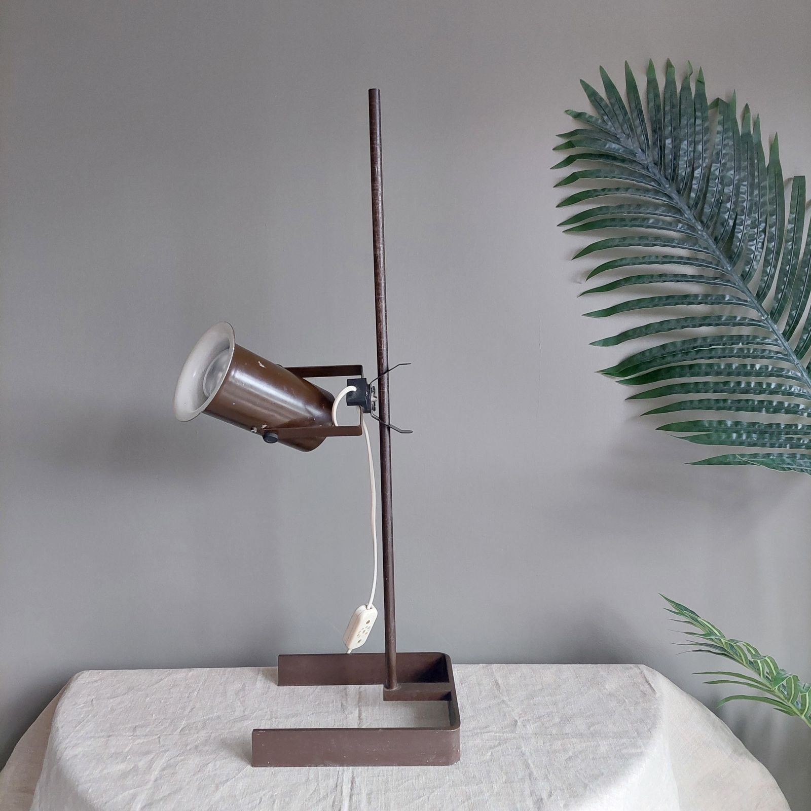 250.0 Mid Century  Industrial Table Light Brown Metal Adjustable Desk Lamp, 50s 60s photo